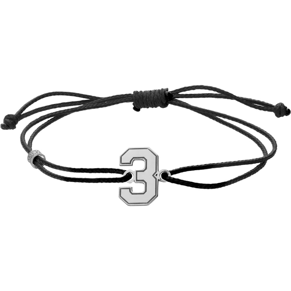 CODEONE Bracciale numero tre, bracciale numero, bracciale numeri, uomo, donna, argento sterling 925, corda poliestere,