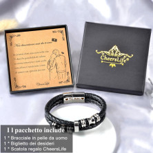 CheersLife San Valentino Regalo Uomo Regalo per Marito Idee Regalo Uomo Bracciale In Pelle Intrecciata In Acciaio Inossidabile