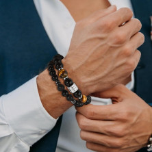 O’Aimya Bracciale Uomo Pietre Naturalilavica Nera, Compleanno Natale Anniversario Regalo per Figlio, Regali Uomo Gioielli