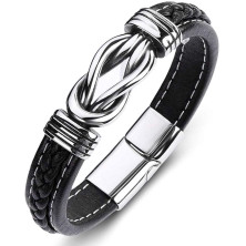 XUJLRL Bracciale Uomo Pelle In Nero Serratura Magnetica In Acciaio Inossidabile Idea Regalo per Amici, Marito, Fidanzato