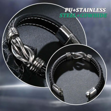 XUJLRL Bracciale Uomo Pelle In Nero Serratura Magnetica In Acciaio Inossidabile Idea Regalo per Amici, Marito, Fidanzato