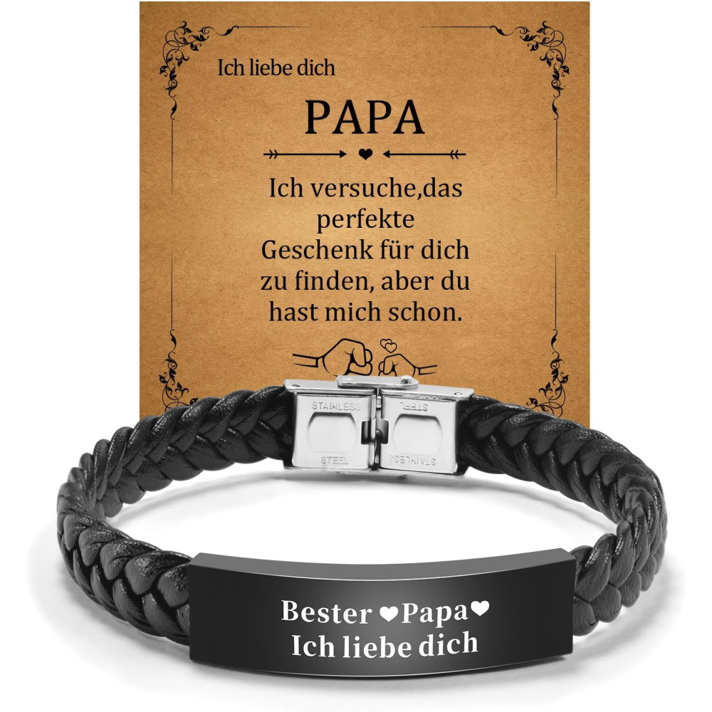 CheersLife Bracciale Papà Bracciale in pelle personalizzato Papà Regalo per la Festa del Papà Regali di Natale per Papà Regali