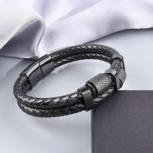 TERRISHE Bracciale per Papà, Regalo Papà Bracciale Uomo in Pelle Nera e Intrecciato con Chiusura Magnetica in Acciaio Inox,