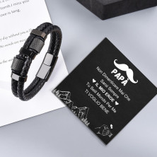 TERRISHE Bracciale per Papà, Regalo Papà Bracciale Uomo in Pelle Nera e Intrecciato con Chiusura Magnetica in Acciaio Inox,