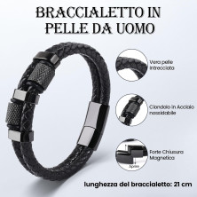 TERRISHE Bracciale per Papà, Regalo Papà Bracciale Uomo in Pelle Nera e Intrecciato con Chiusura Magnetica in Acciaio Inox,