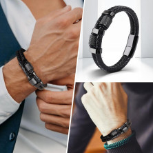 TERRISHE Bracciale per Papà, Regalo Papà Bracciale Uomo in Pelle Nera e Intrecciato con Chiusura Magnetica in Acciaio Inox,