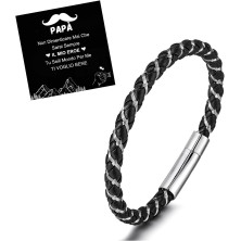 TERRISHE Bracciale per Papà, Regalo Papà Bracciale Uomo in Pelle Nera e Intrecciato con Chiusura Magnetica in Acciaio Inox,