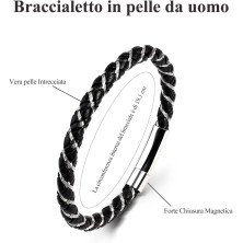 TERRISHE Bracciale per Papà, Regalo Papà Bracciale Uomo in Pelle Nera e Intrecciato con Chiusura Magnetica in Acciaio Inox,