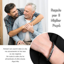 TERRISHE Bracciale per Papà, Regalo Papà Bracciale Uomo in Pelle Nera e Intrecciato con Chiusura Magnetica in Acciaio Inox,