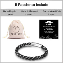 TERRISHE Bracciale per Papà, Regalo Papà Bracciale Uomo in Pelle Nera e Intrecciato con Chiusura Magnetica in Acciaio Inox,