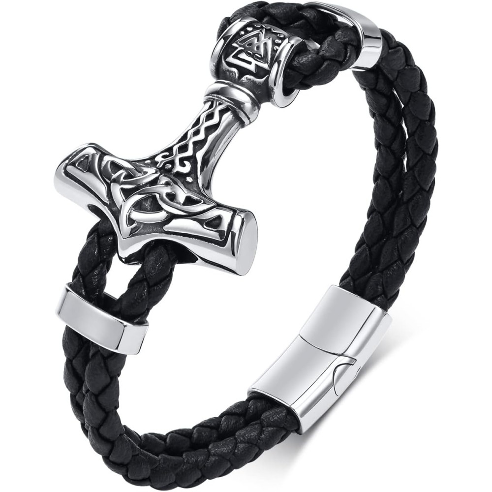 XUANPAI Bracciale vichingo nordico da uomo, con martello di Thor, ascia vichinga, bracciale in corda intrecciata, amuleto