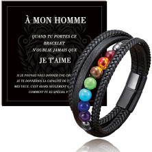 QianSiLi Bracciale Uomo Pelle Personalizzato, Regali Natale Uomo/Fidanzato/Marito, Idee Regalo San