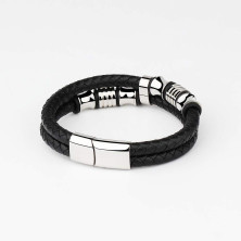 Meixao Bracciale da uomo in vera pelle bovina lucida regolabile in acciaio inox chiusura magnetica