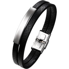 Cupimatch Bracciale in pelle da uomo: bracciale regolabile in acciaio inox con fibbia magnetica a doppio strato in pelle