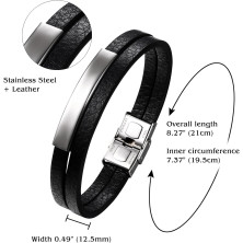 Cupimatch Bracciale in pelle da uomo: bracciale regolabile in acciaio inox con fibbia magnetica a doppio strato in pelle