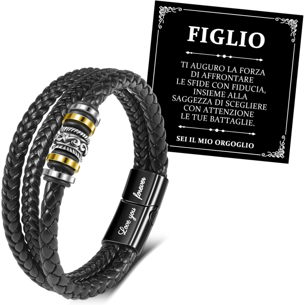 YELUWA Bracciale Per Mio Figlio, Braccialetto In Pelle Intrecciata Da Uomo, Regalo Per Figlio, Ti Amerò Per Sempre Braccialetto