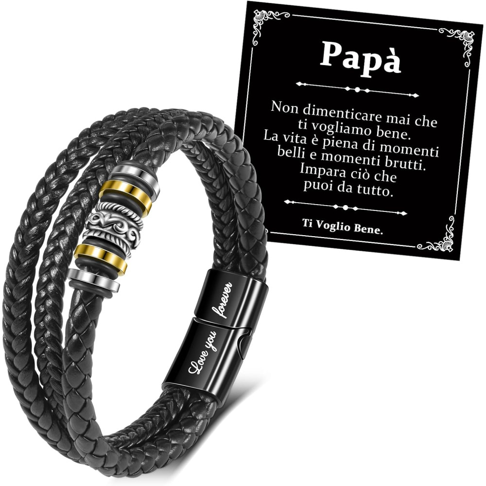 YELUWA Bracciale Papà, Braccialetto In Pelle Intrecciata Per Uomo, Regalo Padre Per Figlio Figlia, Braccialetto Ti Amerò Sempre,