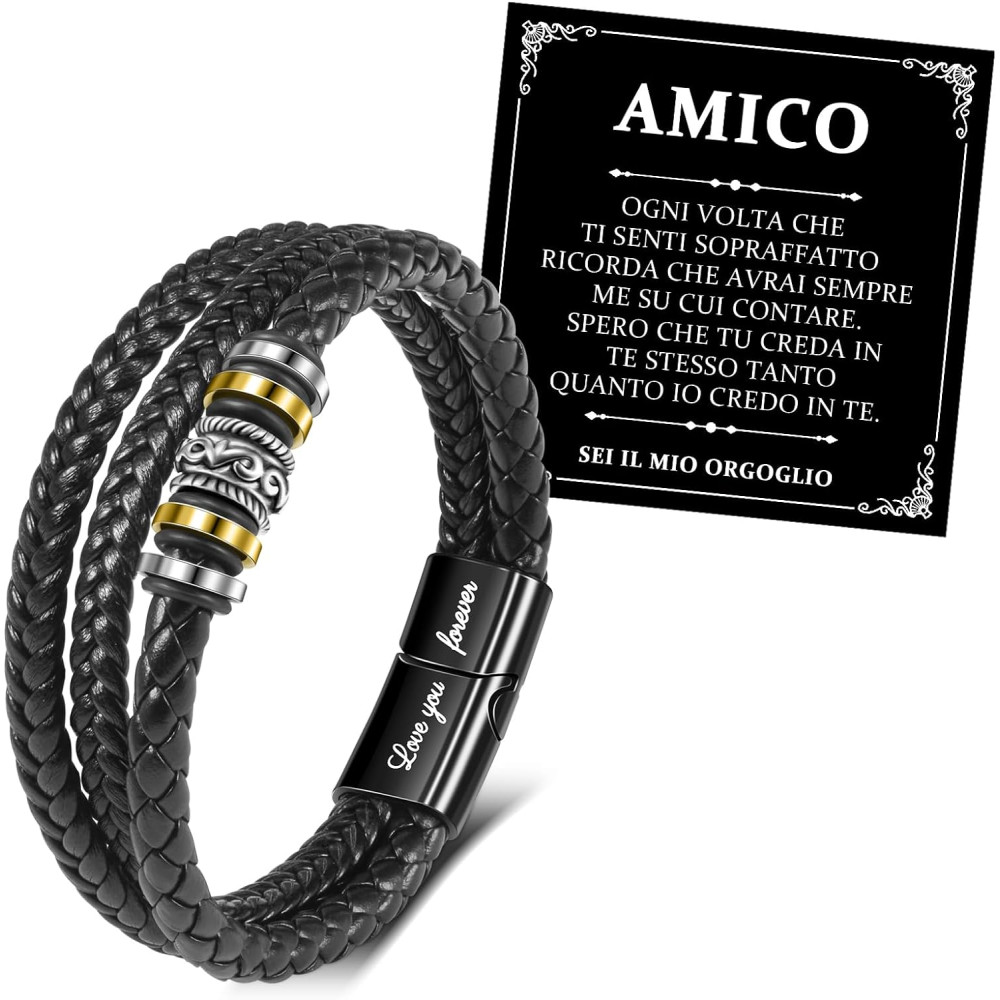 YELUWA Bracciale Caro Amico, Bracciale In Pelle Intrecciata Per Da Uomo, Regalo Per Il Migliore Amico, Ti Amerò Sempre