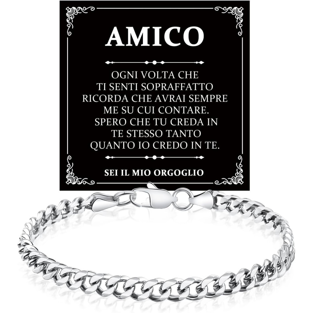 YELUWA Bracciale Caro Amico, Bracciale Cubano Per Uomo, Regali Per Migliori Amici, Braccialetto Hip-Hop In Acciaio Inossidabile