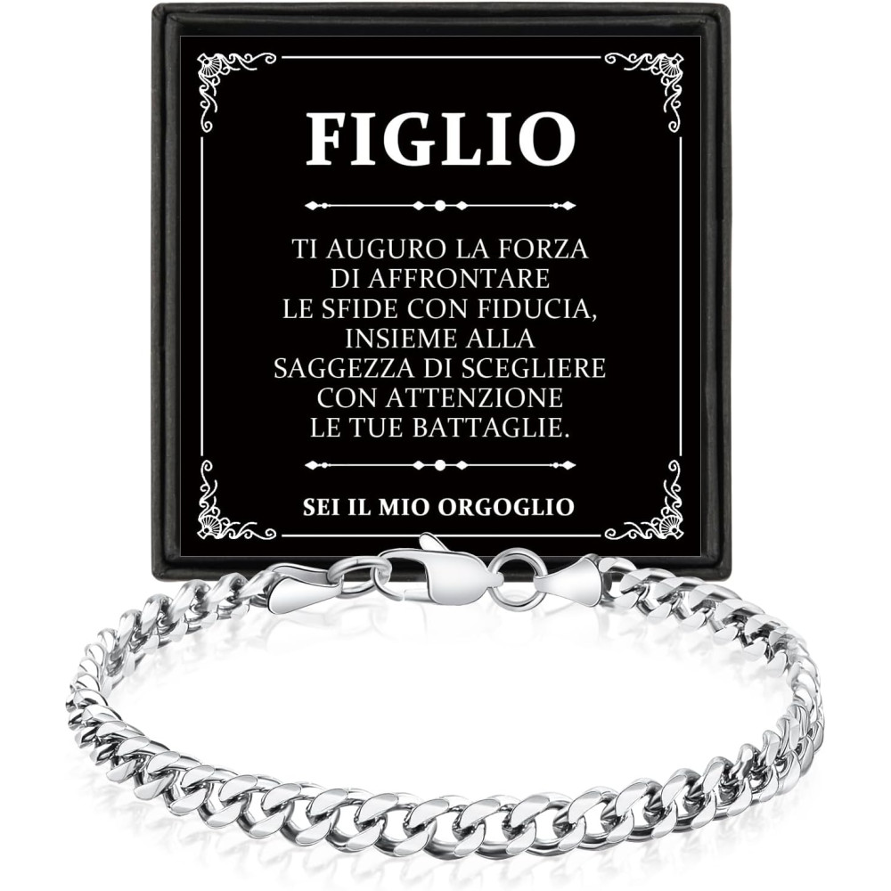 YELUWA Bracciale A Mio Figlio, Bracciale Cubano Per Uomo, Regali Per Il Figlio, Bracciale Hip-Hop In Acciaio Inossidabile Con