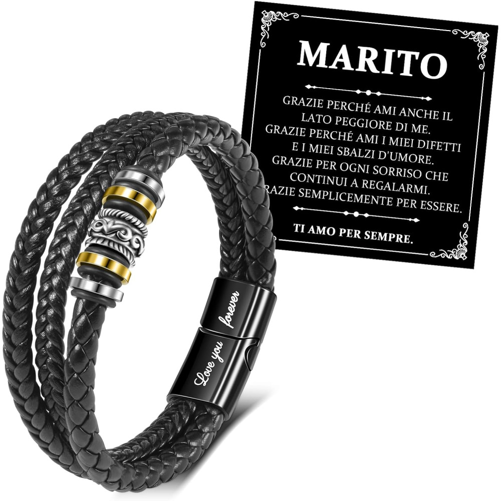 YELUWA Bracciale A Mio Marito, Braccialetto In Pelle Intrecciata Per Uomo, Regali Per Il Marito, Braccialetto Ti Amo Per Sempre,