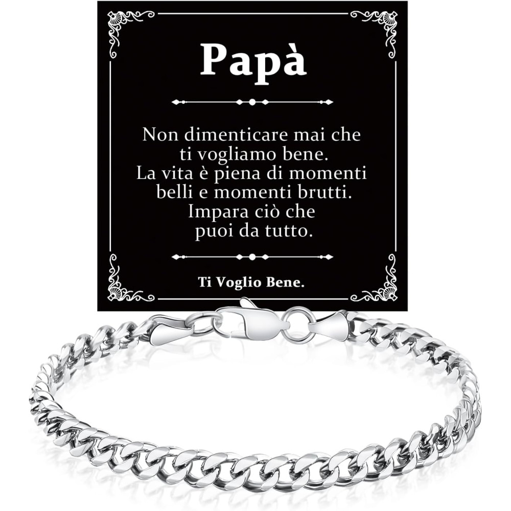 YELUWA Bracciale Papà, Bracciale Cubano Da Uomo, Regali Padre Da Figlia Figlio, Bracciale Hip-Hop In Acciaio Inossidabile Con