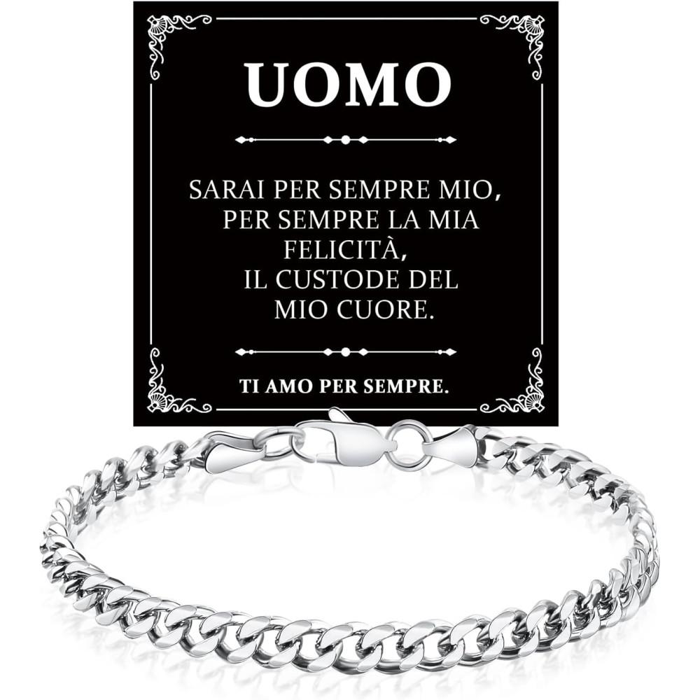 YELUWA Bracciale Al Mio Uomo, Bracciale Cubano Da Uomo, Regali Per Uomo, Bracciale Hip-Hop In Acciaio Inossidabile Con Catena A