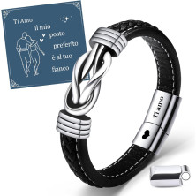 VU100 Bracciale per uomo Regalo per uomo Bracciale in acciaio inox in pelle Ti Amo Bracciale San Valentino Regalo di compleanno