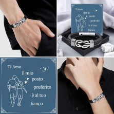 VU100 Bracciale per uomo Regalo per uomo Bracciale in acciaio inox in pelle Ti Amo Bracciale San Valentino Regalo di compleanno