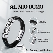 VU100 Bracciale per uomo Regalo per uomo Bracciale in acciaio inox in pelle Ti Amo Bracciale San Valentino Regalo di compleanno