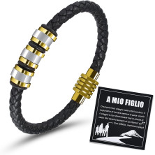 VGROSIA Bracciale Uomo In Pelle Intrecciata Nero Con Acciaio Inox Chiusura Magnetica, Bracciali Uomo Pelle Un Braccialetto Per