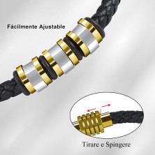 VGROSIA Bracciale Uomo In Pelle Intrecciata Nero Con Acciaio Inox Chiusura Magnetica, Bracciali Uomo Pelle Un Braccialetto Per