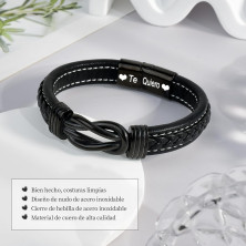 YELUWA Ti Amo Bracciale per Uomo, Uomo Bracciale Pelle da Uomo Infinito Nodo Regalo da Uomo per Lui Uomo Fratello Fidanzato