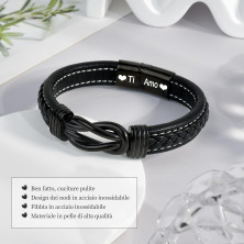 YELUWA Regalo San Valentino Per Lui, Ti Amo Bracciale Uomo, Bracciali Pelle da Uomo Infinito Nodo Incisione Natale Regalo di