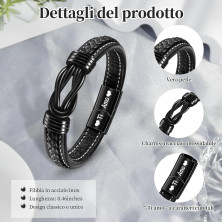 YELUWA Regalo San Valentino Per Lui, Ti Amo Bracciale Uomo, Bracciali Pelle da Uomo Infinito Nodo Incisione Natale Regalo di