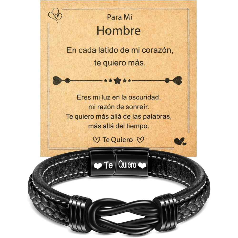 YELUWA Ti Amo Bracciale per Uomo, Uomo Bracciale in Pelle da Uomo Infinito Nodo Regalo da Uomo per Lui Figlio Uomo Fratello