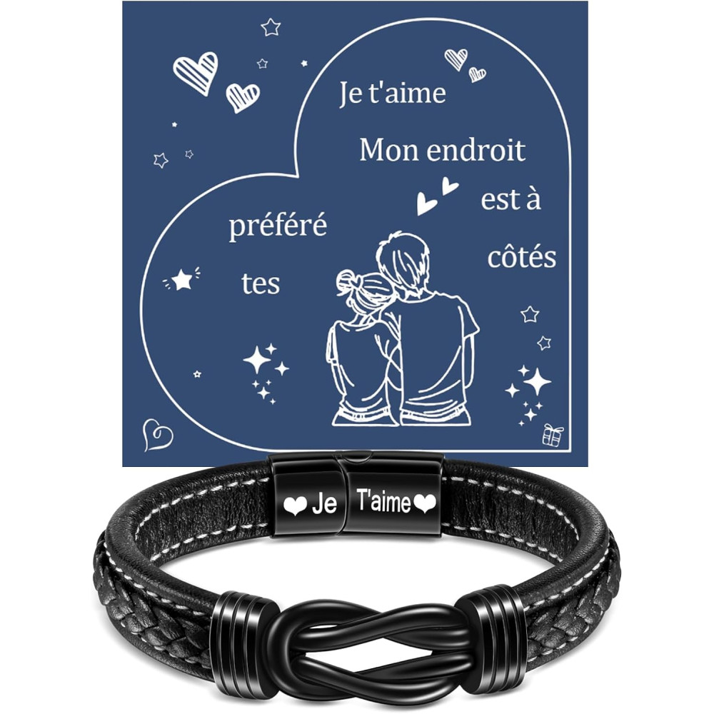 YELUWA Ti Amo Bracciale per Uomo, Uomo Bracciale Pelle da Uomo Infinito Nodo Regalo da Uomo per Lui Uomo Fratello Fidanzato