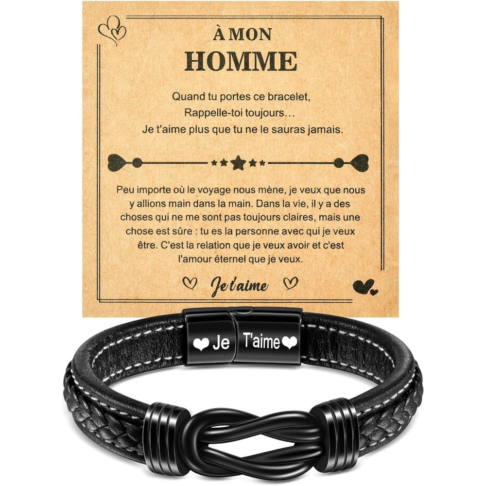 YELUWA Ti Amo Bracciale per Uomo, Uomo Bracciale in Pelle da Uomo Infinito Nodo Regalo da Uomo per Lui Figlio Uomo Fratello