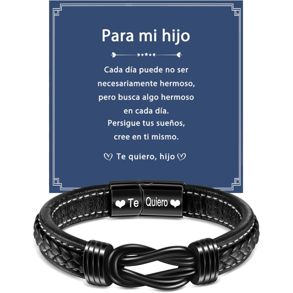 YELUWA Ti Voglio Bene Bracciale per Figlio, Uomo Bracciale in Pelle da Uomo Infinito Nodo Regalo da Uomo per Lui Figlio Uomo