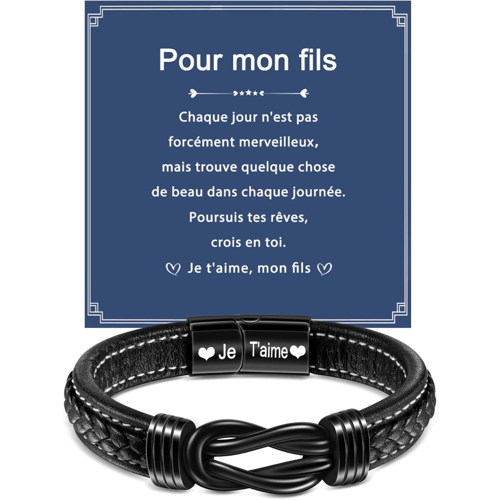 YELUWA Ti Voglio Bene Bracciale per Figlio, Uomo Bracciale in Pelle da Uomo Infinito Nodo Regalo da Uomo per Lui Figlio Uomo