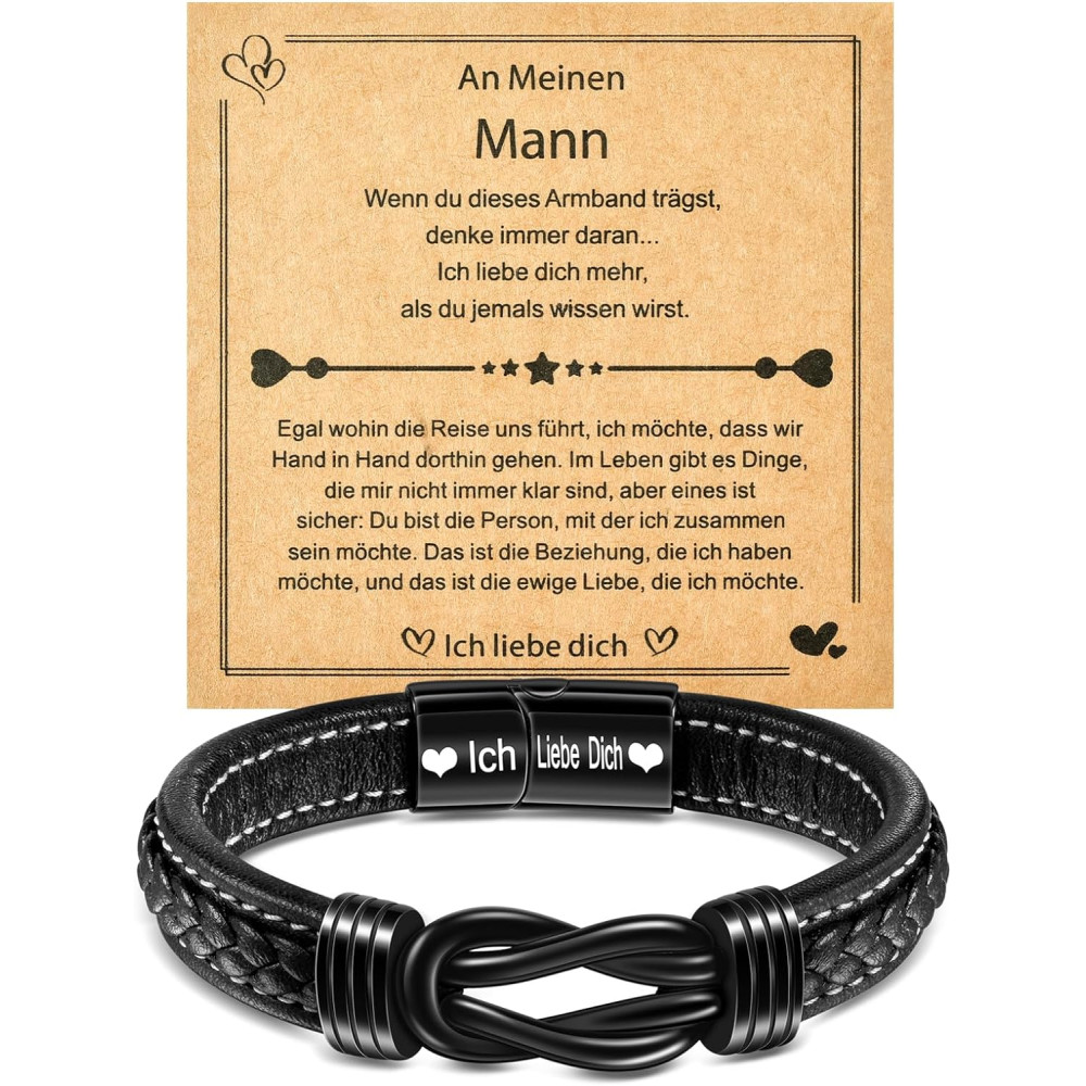 YELUWA Ti Amo Bracciale per Uomo, Uomo Bracciale in Pelle da Uomo Infinito Nodo Regalo da Uomo per Lui Figlio Uomo Fratello