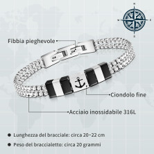 FANCIBAND Bracciale per Papà Figlio, Bracciale Uomo Acciaio Inox Doppio con Ancora Timone Regolabile Bracciale Uomo