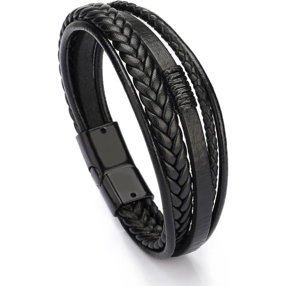 Bracciale Cuoio Uomo, Gioielli Uomo,bracciali Uomo, Bracciale Da Uomo In Pelle Nera In Vera Pelle Intrecciata Con Chiusura