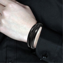 Bracciale Cuoio Uomo, Gioielli Uomo,bracciali Uomo, Bracciale Da Uomo In Pelle Nera In Vera Pelle Intrecciata Con Chiusura