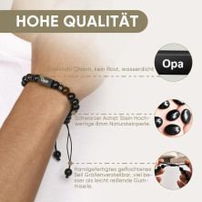 TempBeau Bracciale da uomo per papà, idea regalo per nonno, con perle, lunghezza regolabile, in pelle, colore nero, per uomini,