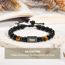 TempBeau Bracciale da uomo per papà, idea regalo per nonno, con perle, lunghezza regolabile, in pelle, colore nero, per uomini,