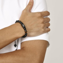 TempBeau Bracciale da uomo per papà, idea regalo per nonno, con perle, lunghezza regolabile, in pelle, colore nero, per uomini,