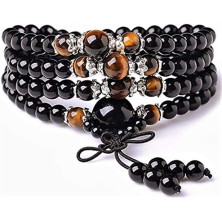 Be Happy with Happy Products Bracciale da donna unisex Zen Mala in perle di pietre naturali in onice e occhio di tigre, garanzia