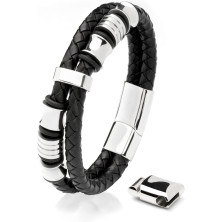 Cupimatch Bracciale da uomo in pelle, chiusura magnetica in acciaio inossidabile, braccialetti in stile intrecciato, confezione