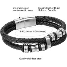 Cupimatch Bracciale da uomo in pelle, chiusura magnetica in acciaio inossidabile, braccialetti in stile intrecciato, confezione